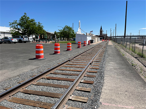 Faux railroad track in Cheyenne.