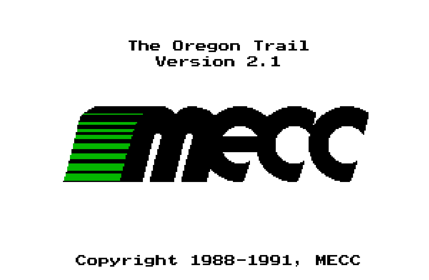 An image of the opening screen from the Apple II E game Oregon Trail